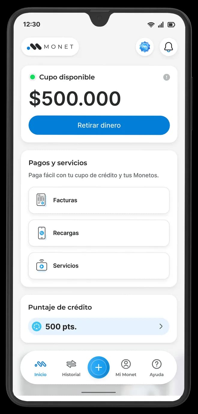 Pantalla de inicio de la app de Monet